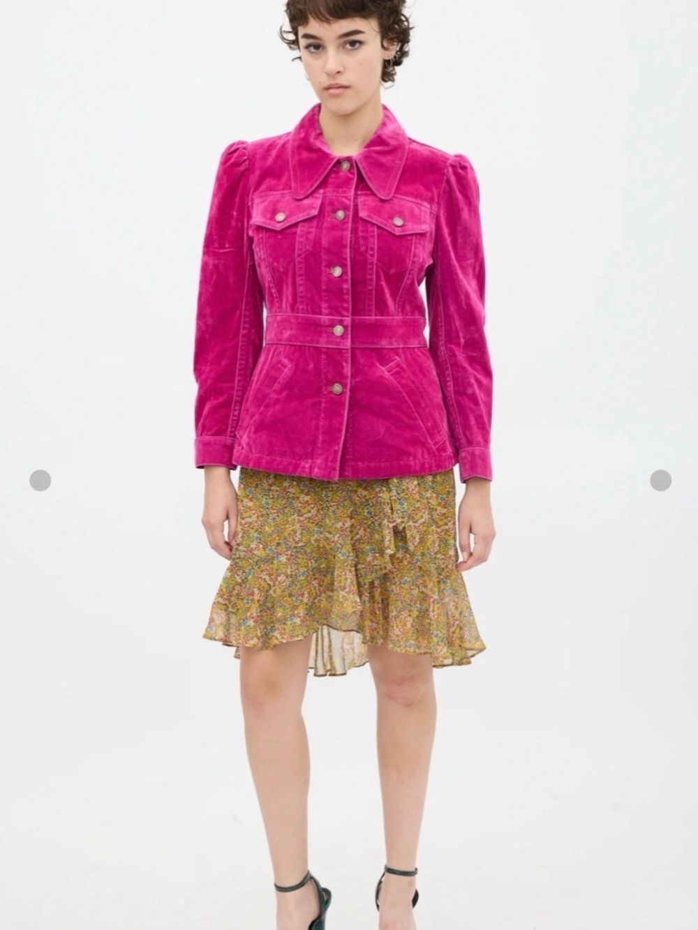 Women's Fuchsia Velvet Button-Front Jacket